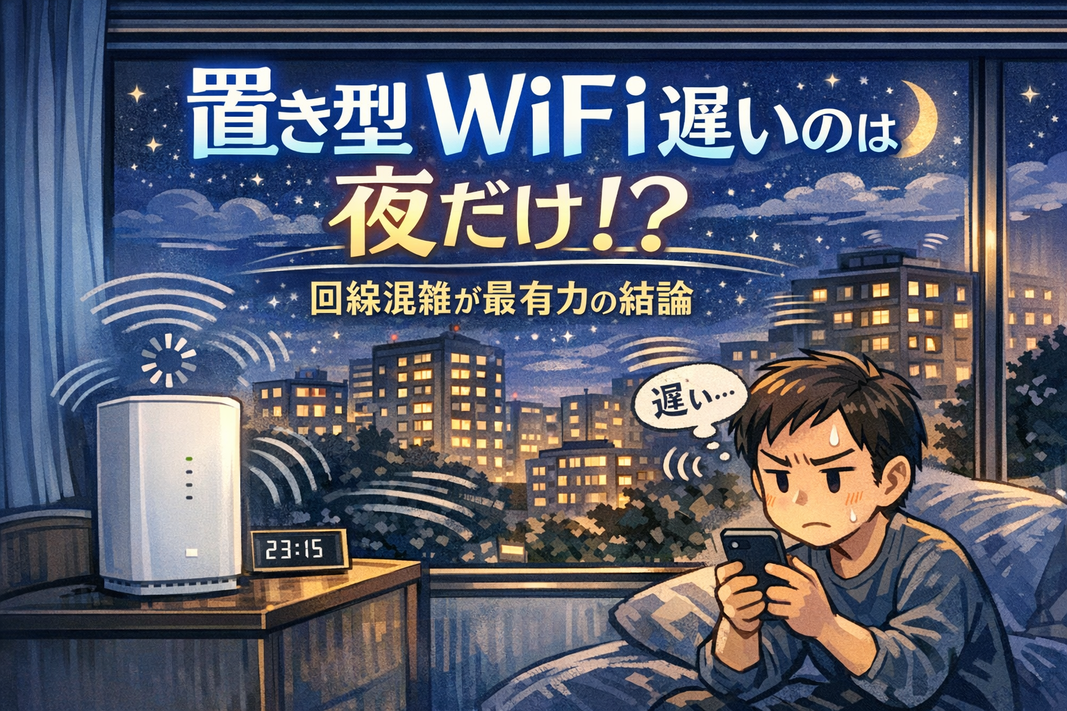 置き型 WiFi 遅い 夜だけの結論は回線混雑が最有力です