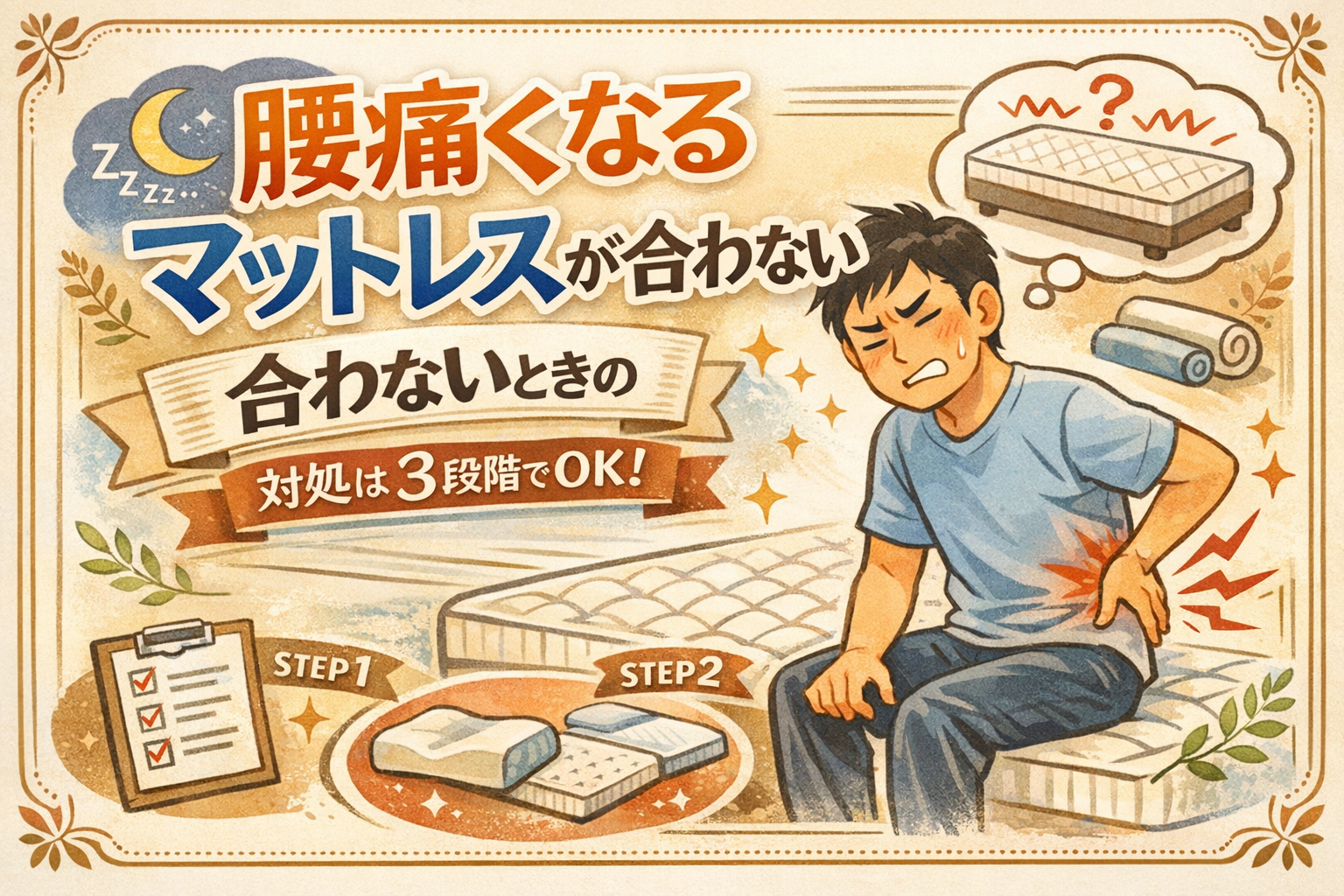 腰痛くなるマットレスが合わないときの対処は3段階でOK