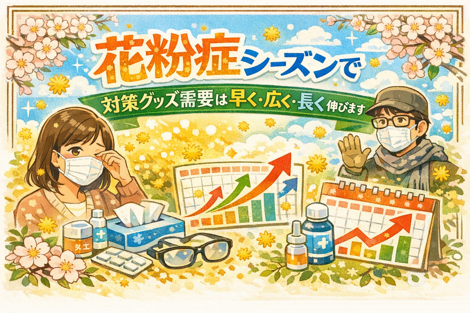 花粉症シーズンで対策グッズ需要は早く・広く・長く伸びます