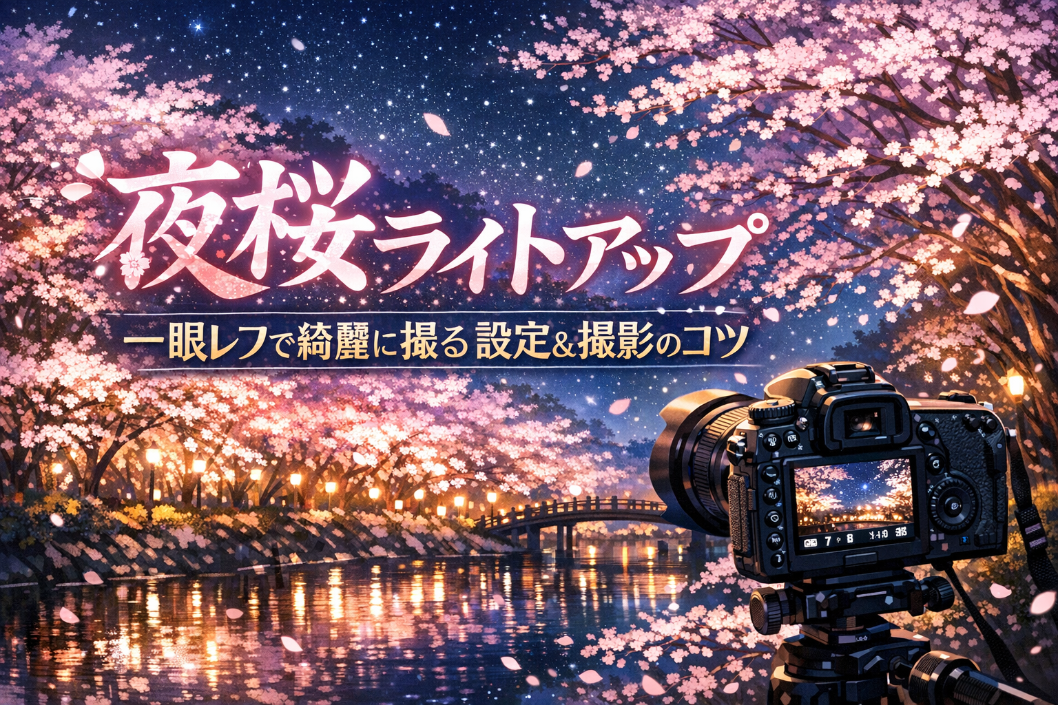夜桜ライトアップはライトの強い桜＋適正設定でほぼ決まります