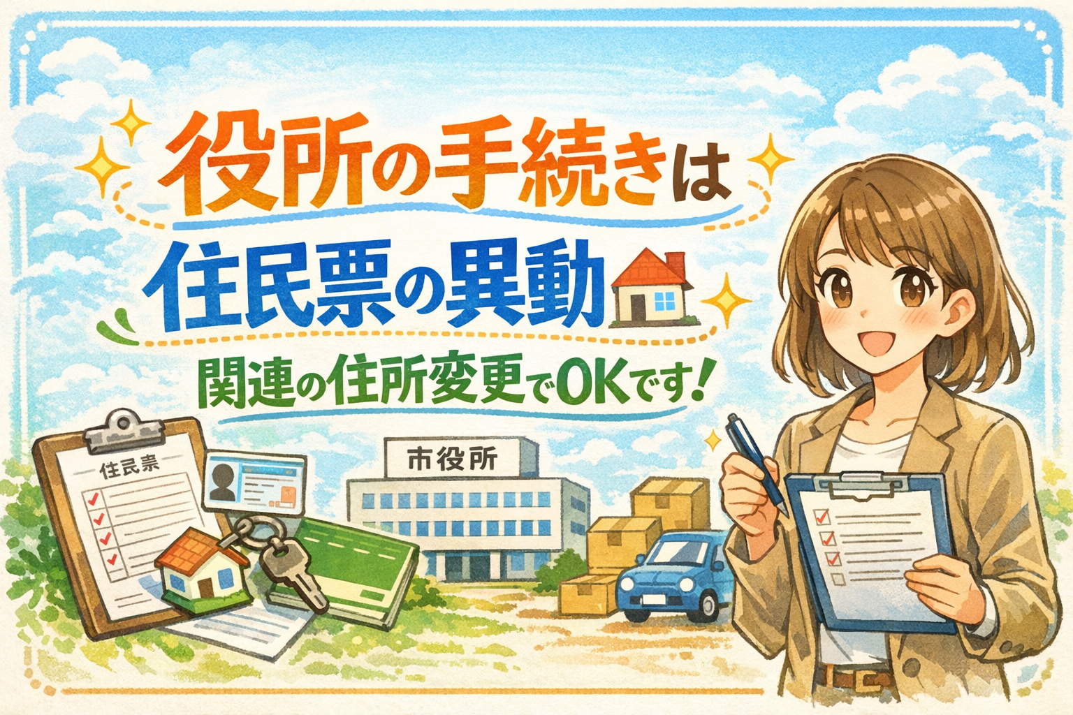 役所の手続きは住民票の異動＋関連の住所変更でOKです！