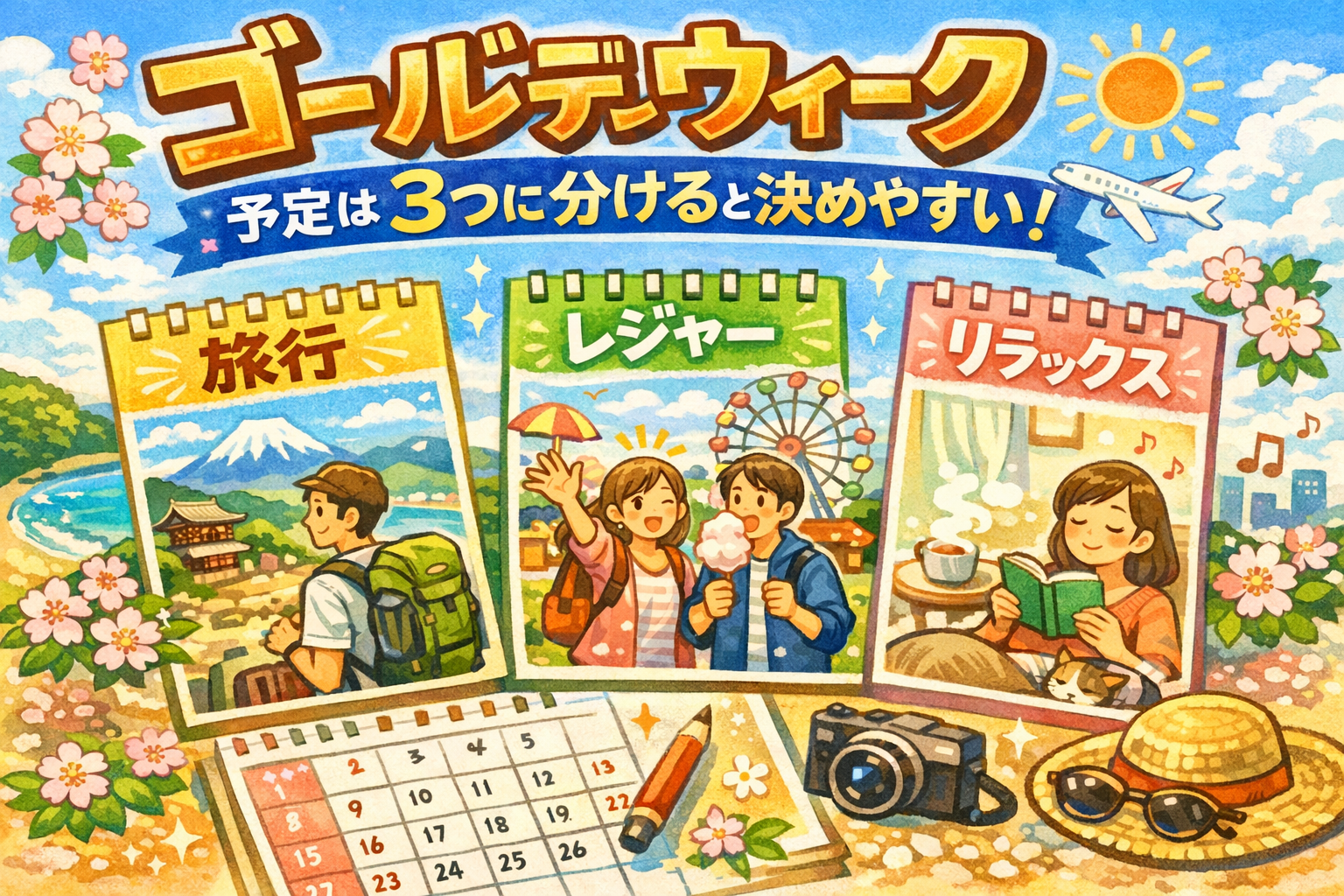ゴールデンウィーク 予定は3つに分けると決めやすいです