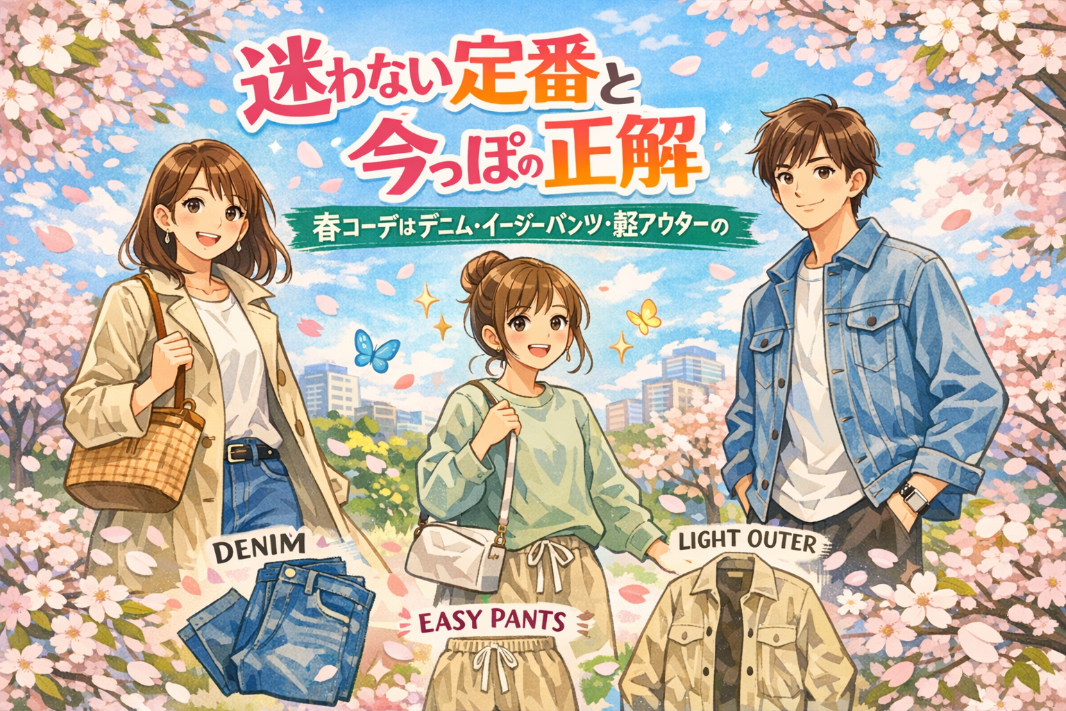 春コーデはデニム・イージーパンツ・軽アウターの3つで決まります！