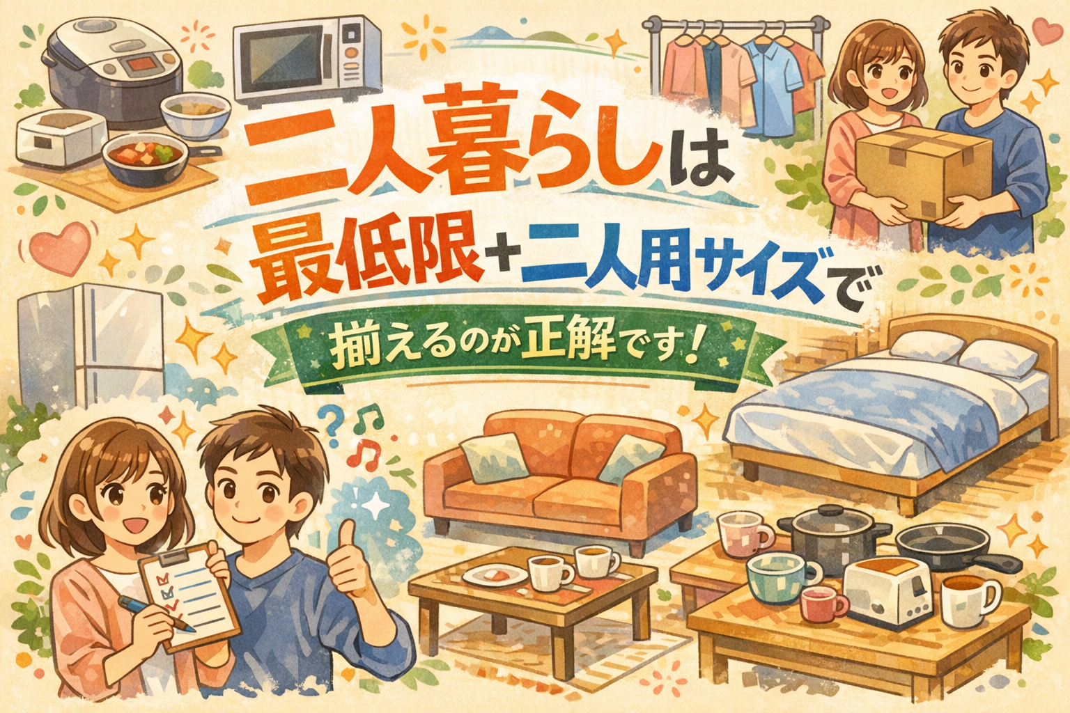 二人暮らしは最低限+二人用サイズで揃えるのが正解です!